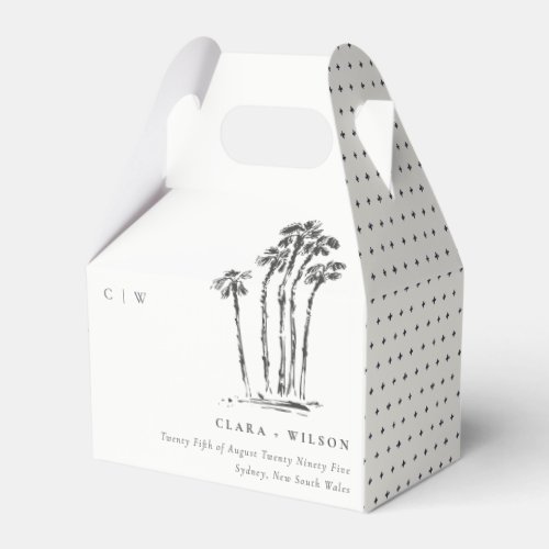 Elegant Tropical Coastal Palm Tree Sketch Wedding Favor Boxes