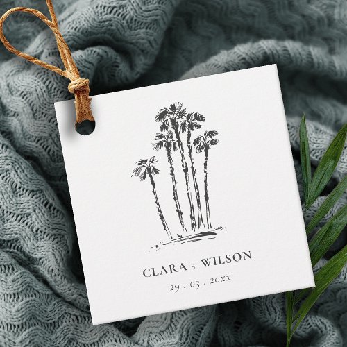 Elegant Tropical Coastal Palm Tree Sketch Wedding Favor Tags