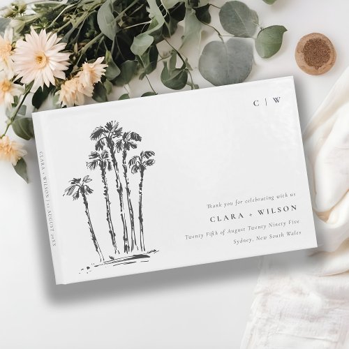 Elegant Tropical Coastal Palm Tree Sketch Wedding Guest Book