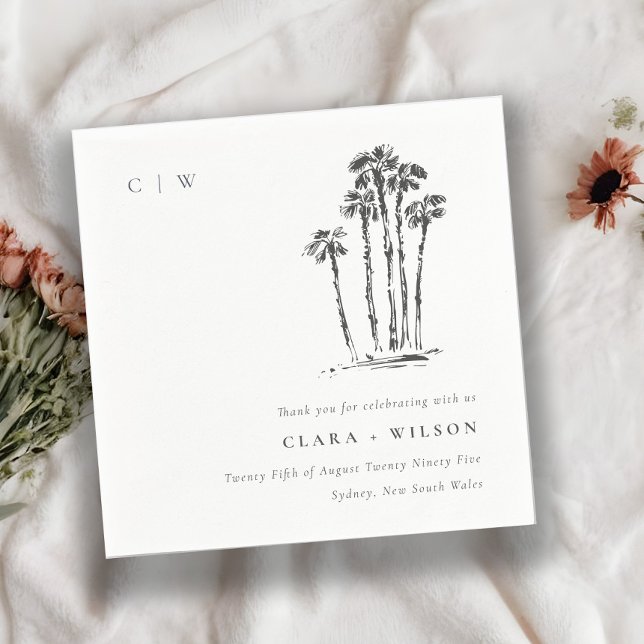 Elegant Tropical Coastal Palm Tree Sketch Wedding Napkins (Creator Uploaded)