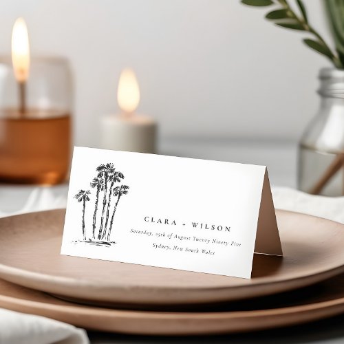 Elegant Tropical Coastal Palm Tree Sketch Wedding Place Card