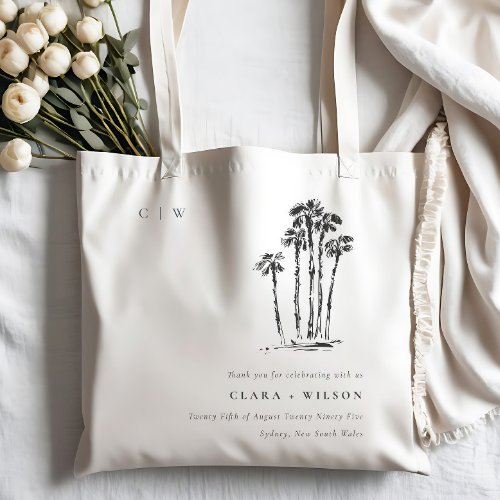 Elegant Tropical Coastal Palm Tree Sketch Wedding Tote Bag