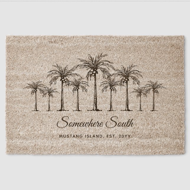 Elegant Tropical Coconut Palm Tree Grove Custom Fiber Doormat (Front)