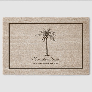 Elegant Tropical Coconut Palm Tree Personalized Fiber Doormat