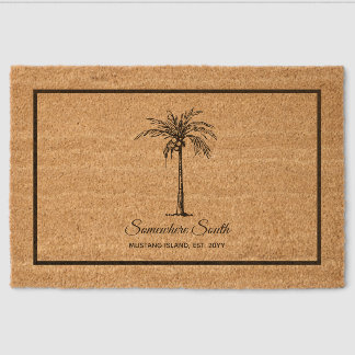 Elegant Tropical Coconut Palm Tree Personalized Fiber Doormat