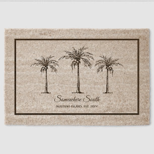 Elegant Tropical Coconut Palm Trees Personalized Fiber Doormat