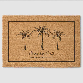 Elegant Tropical Coconut Palm Trees Personalized Fiber Doormat