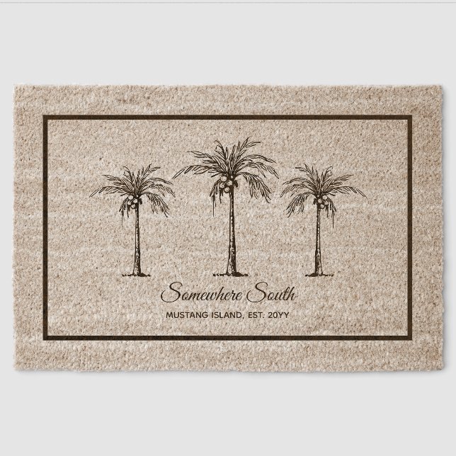 Elegant Tropical Coconut Palm Trees Personalized Fiber Doormat (Front)