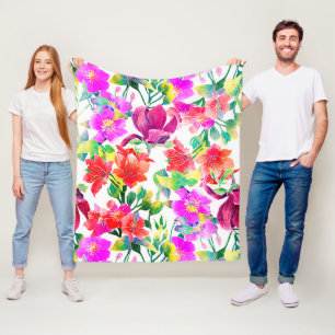 Elegant Tropical Colorful Flowers Fleece Blanket