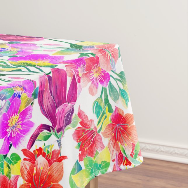 Elegant Tropical Colorful Flowers Tablecloth (In Situ)