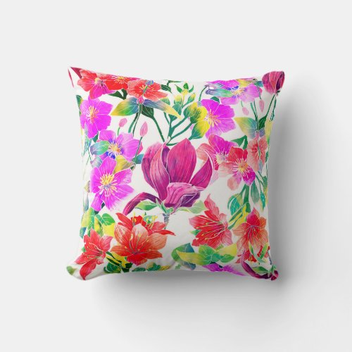 Elegant Tropical Colorful Flowers Throw Pillow