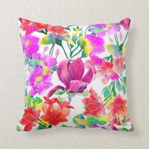 Elegant Tropical Colorful Flowers Throw Pillow