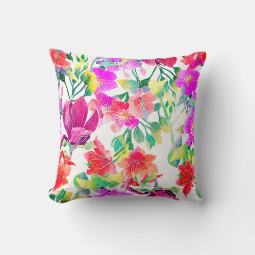 Elegant Tropical Colorful Flowers Throw Pillow