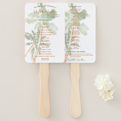 Elegant Tropical Copper Palm Trees Beach Wedding Hand Fan