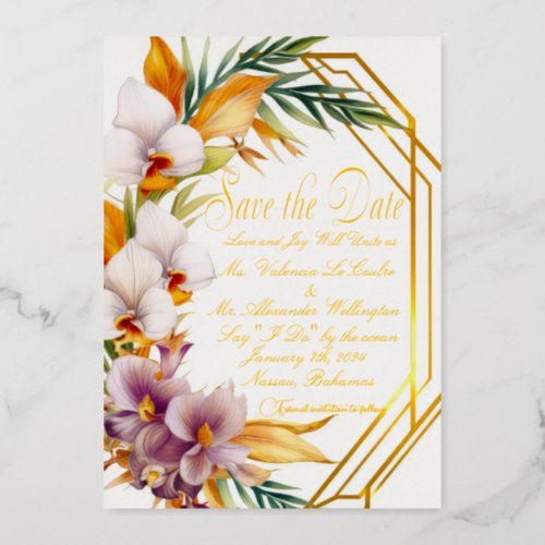 Elegant Tropical Destination Wedding Save the Date Foil Invitation