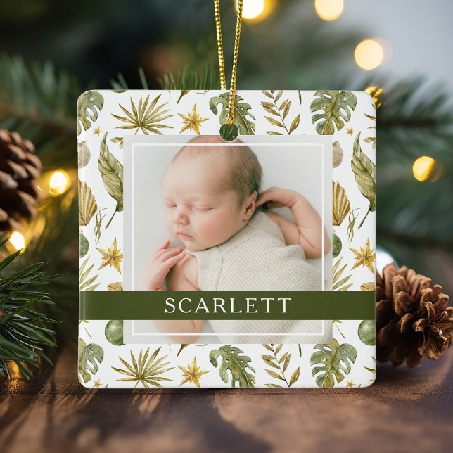 Elegant Tropical Double Sided 2 Photo Ceramic Ornament (Creator Uploaded)