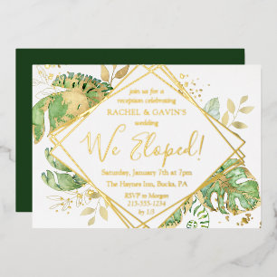 Elegant Tropical Elopement Wedding Reception Gold Foil Invitation