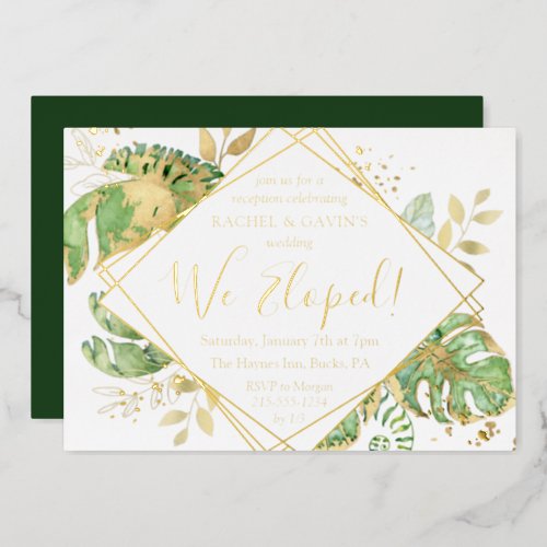 Elegant Tropical Elopement Wedding Reception Gold Foil Invitation
