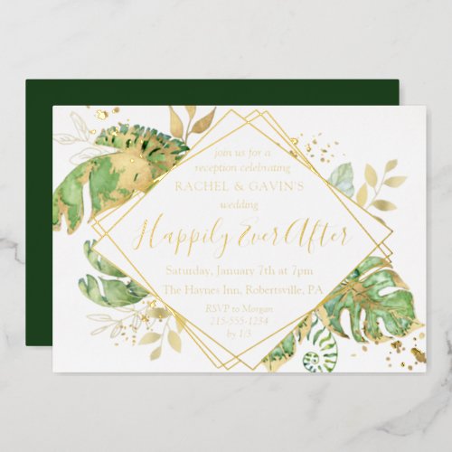 Elegant Tropical Elopement Wedding Reception Gold Foil Invitation