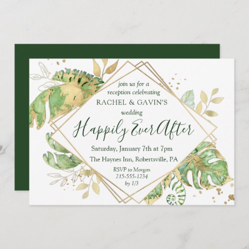 Elegant Tropical Elopement Wedding Reception Invitation