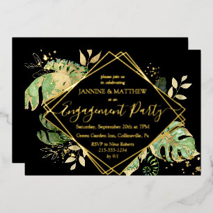  Elegant Tropical Engagement Party Black & Gold Foil Invitation