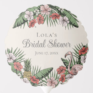 Elegant Tropical Flamingo & Hibiscus Bridal Shower Balloon