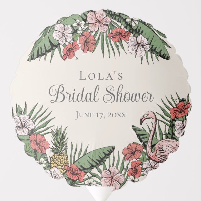 Elegant Tropical Flamingo & Hibiscus Bridal Shower Balloon (Front)