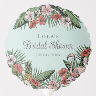 Elegant Tropical Flamingo & Hibiscus Bridal Shower Balloon