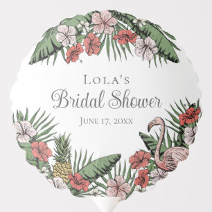 Elegant Tropical Flamingo & Hibiscus Bridal Shower Balloon