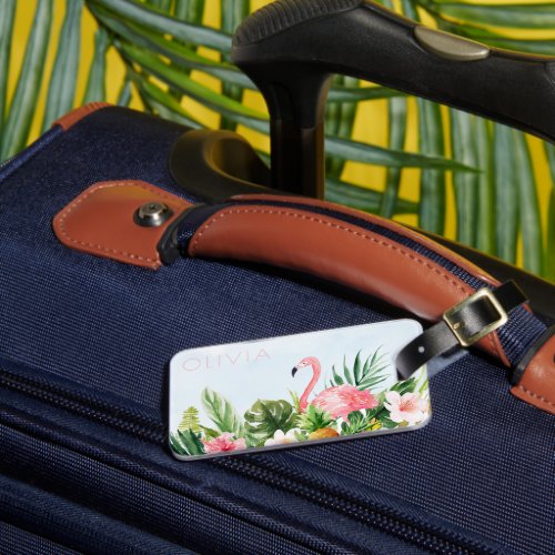 Elegant Tropical Flamingo Pink Floral Personalized Luggage Tag