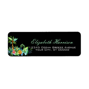 Elegant Tropical Floral Black Return Address Label