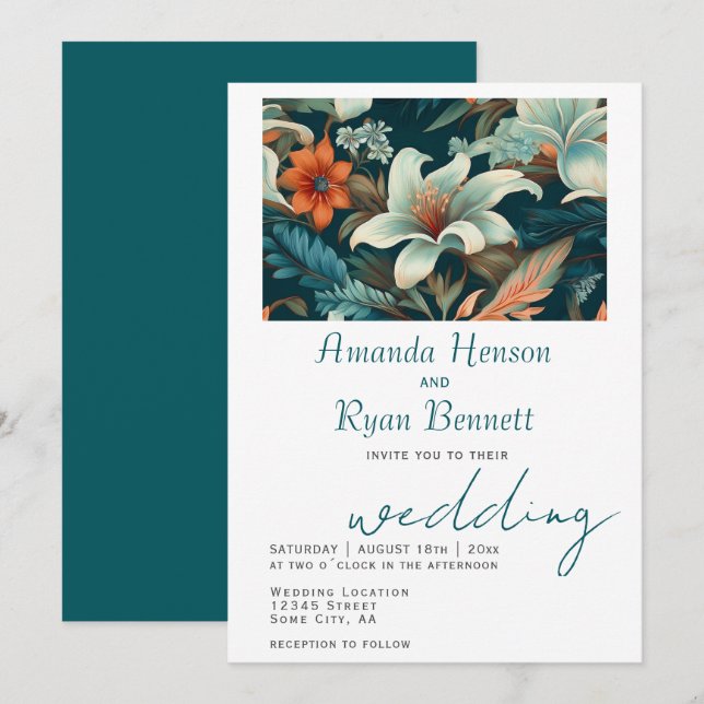 Elegant Tropical Floral Botanical Design Wedding Invitation (Front/Back)