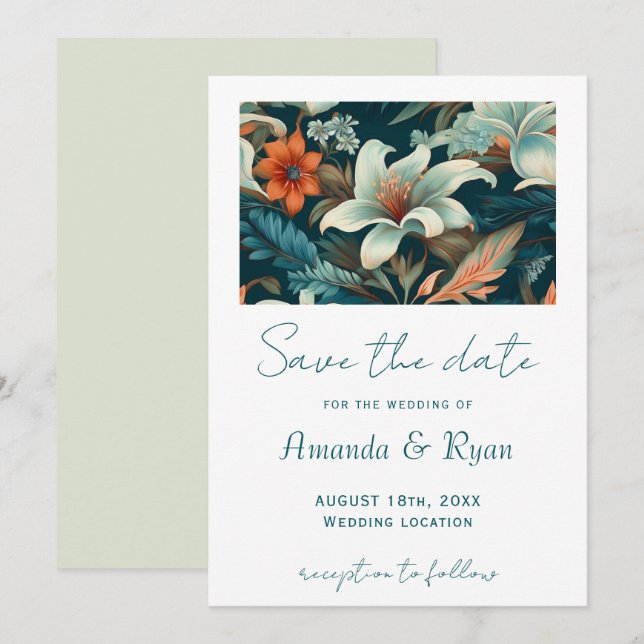 Elegant Tropical Floral Botanical Design Wedding Save The Date (Front/Back)