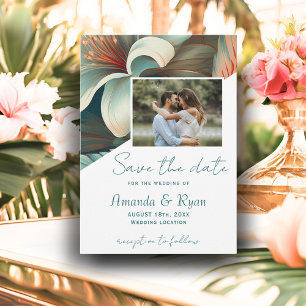 Elegant Tropical Floral Botanical Photo Wedding Save The Date