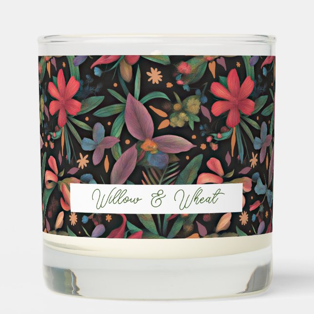 Elegant Tropical Floral & Botanical  Scented Candle (Front)