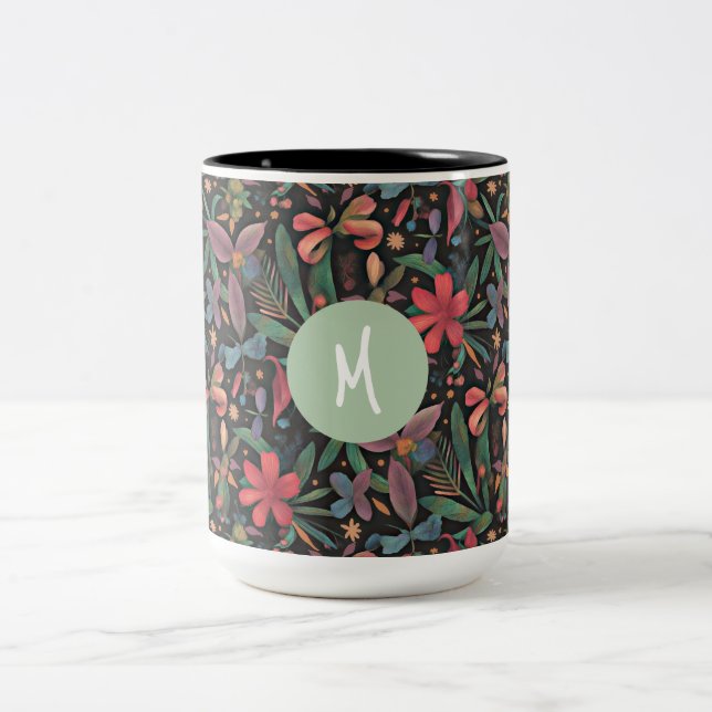 Elegant Tropical Floral & Botanical  Two-Tone Coffee Mug (Center)
