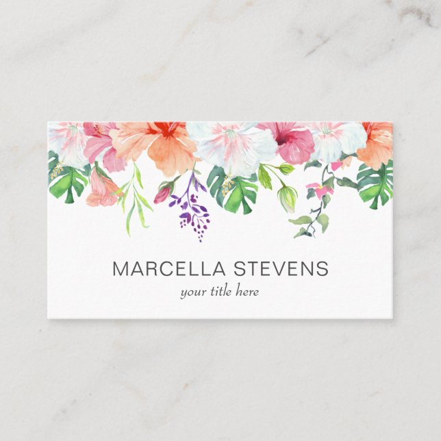 Elegant Tropical Floral Business Card (Front)