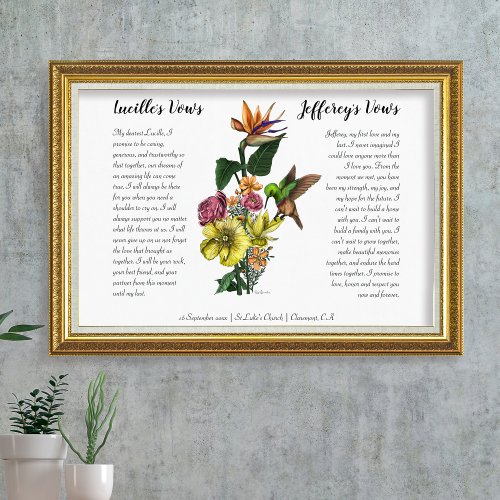 Elegant Tropical Floral Custom Wedding Vow Art Poster