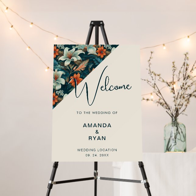 Elegant Tropical Floral Flower Pattern Wedding  Foam Board (In Situ (Stand))