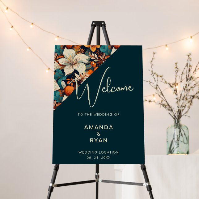 Elegant Tropical Floral Flower Pattern Wedding  Foam Board (In Situ (Stand))