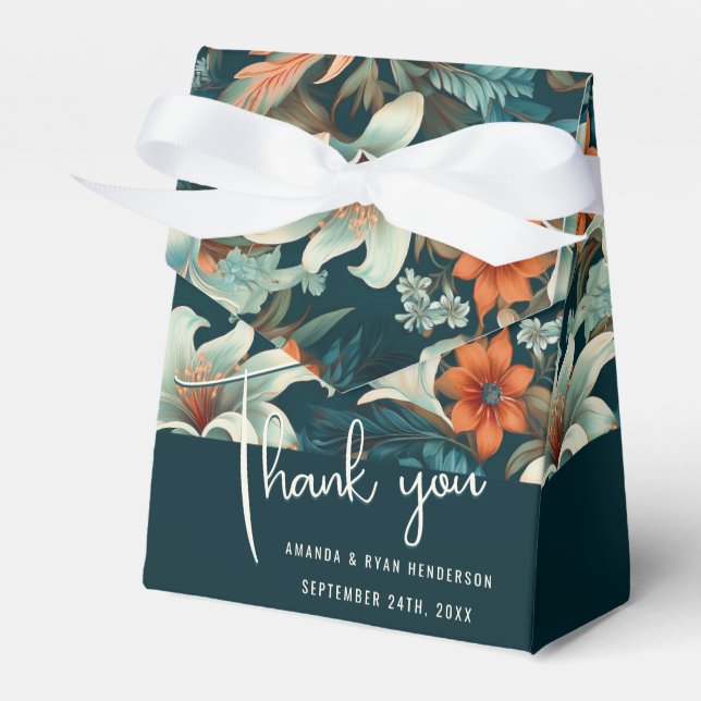 Elegant Tropical Floral Flower Wedding Thank you Favor Boxes (Front Side)