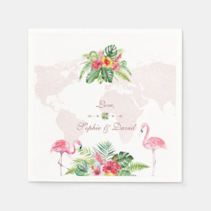 Elegant Tropical Floral Gold World Map Wedding Napkins