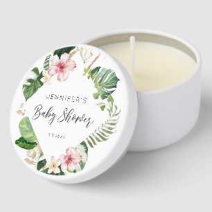 Elegant tropical floral hibiscus baby shower mini candle favors
