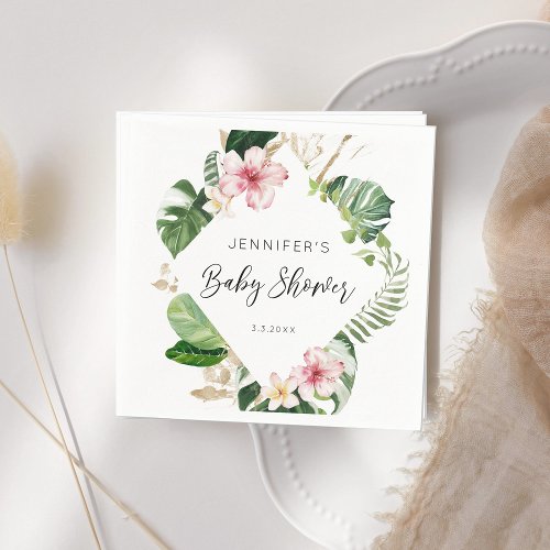 Elegant tropical floral hibiscus baby shower napkins