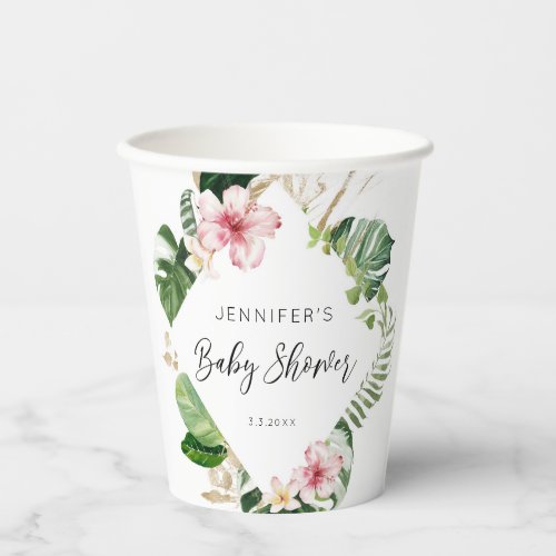 Elegant tropical floral hibiscus baby shower paper cups