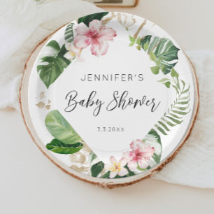 Elegant tropical floral hibiscus baby shower paper plates
