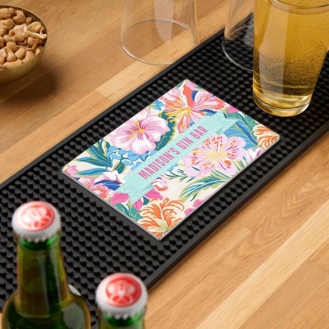 Elegant Tropical Floral Personalized Name Bar Mat (Insitu (Bar 2))