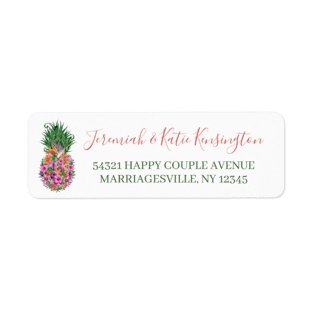 Elegant Tropical Floral Pineapple Label (Front)