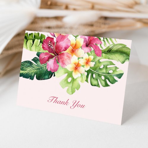 Elegant Tropical Floral Pink Thank You Card