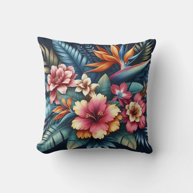 Elegant Tropical Floral Throw Pillow (Front)
